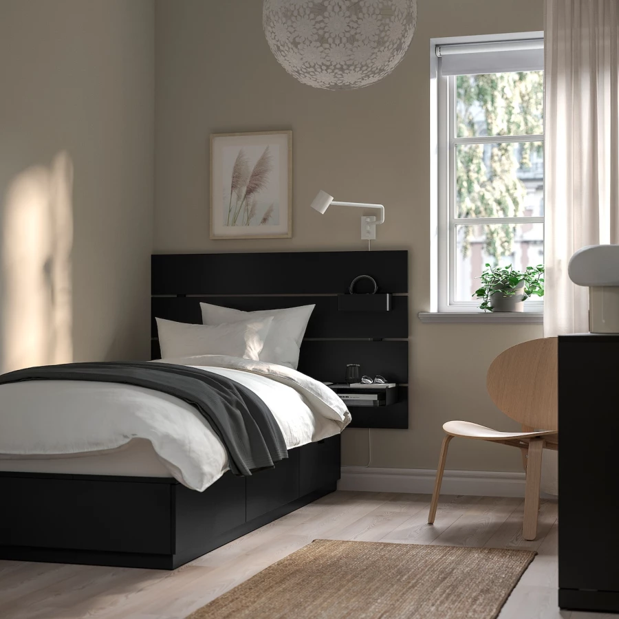 Каркас кровати с контейнером и матрасом - IKEA NORDLI, 200х90 см, матрас средне-жесткий, черный, НОРДЛИ ИКЕА (изображение №5)