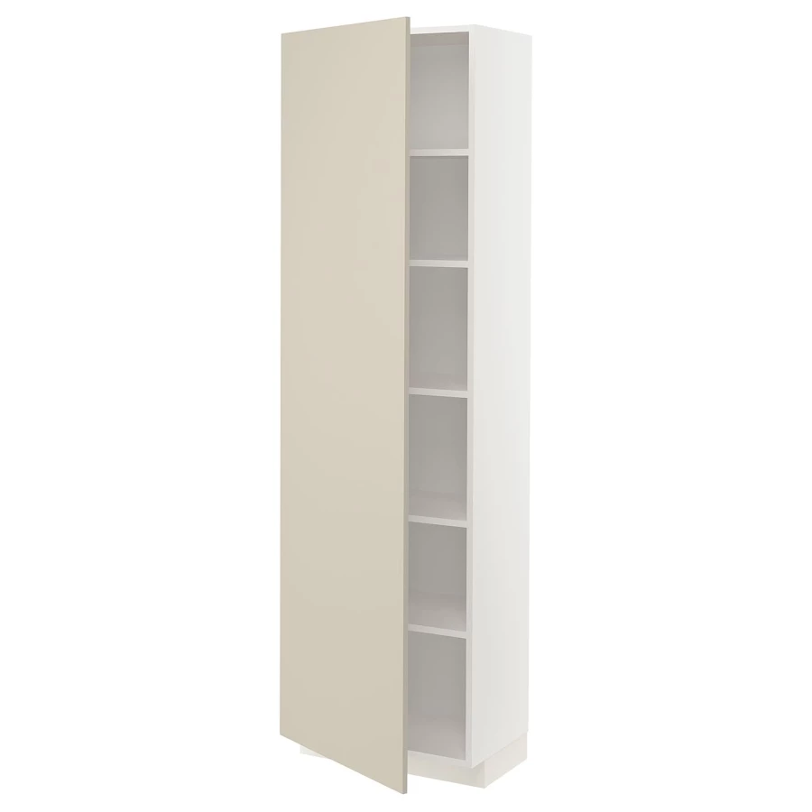 Высокий кухонный шкаф с полками - IKEA METOD/МЕТОД ИКЕА, 200х37х60 см, белый/бежевый (изображение №1)