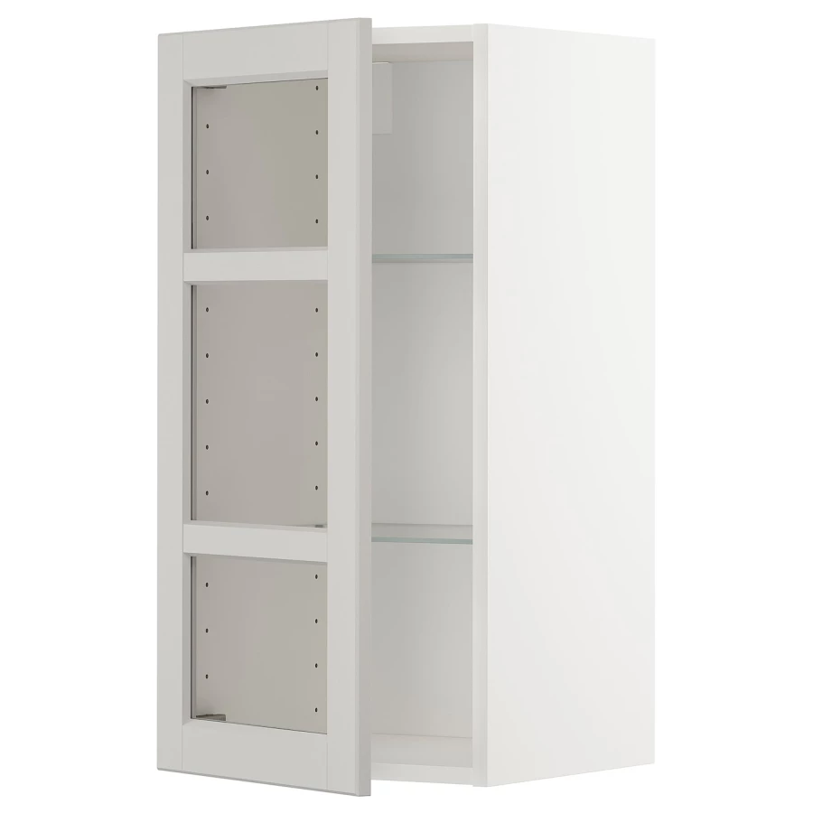Шкаф со стеклянными дверцами  - METOD  IKEA/  МЕТОД ИКЕА, 80х40 см, белый/светло-серый (изображение №1)