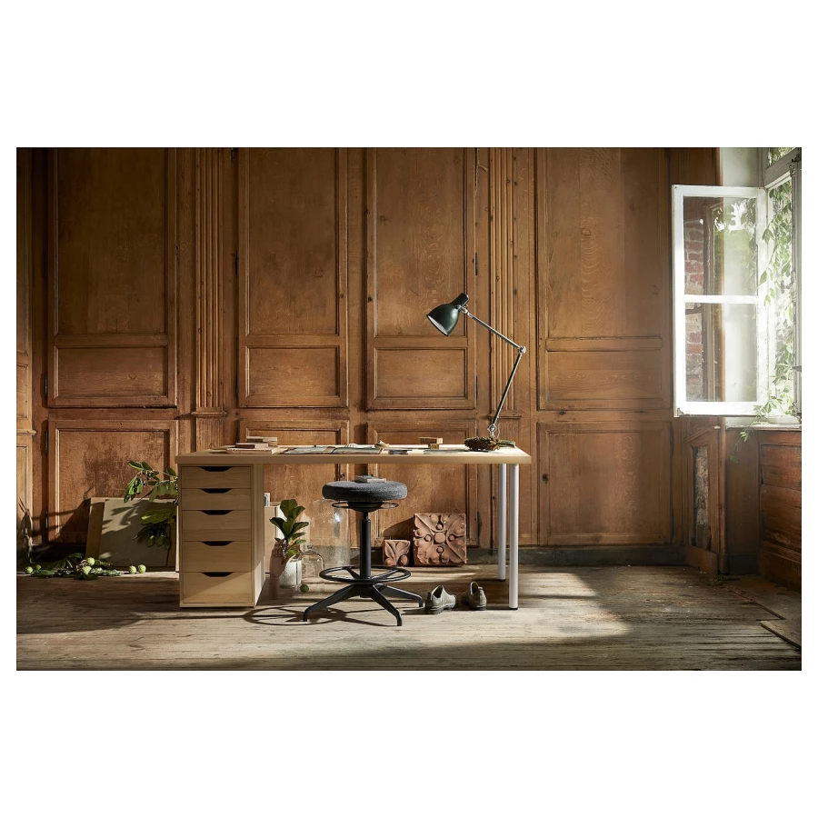 Письменный стол с ящиком - IKEA LAGKAPTEN/ALEX, 140х60 см, под беленый дуб/белый, ЛАГКАПТЕН/АЛЕКС ИКЕА (изображение №5)