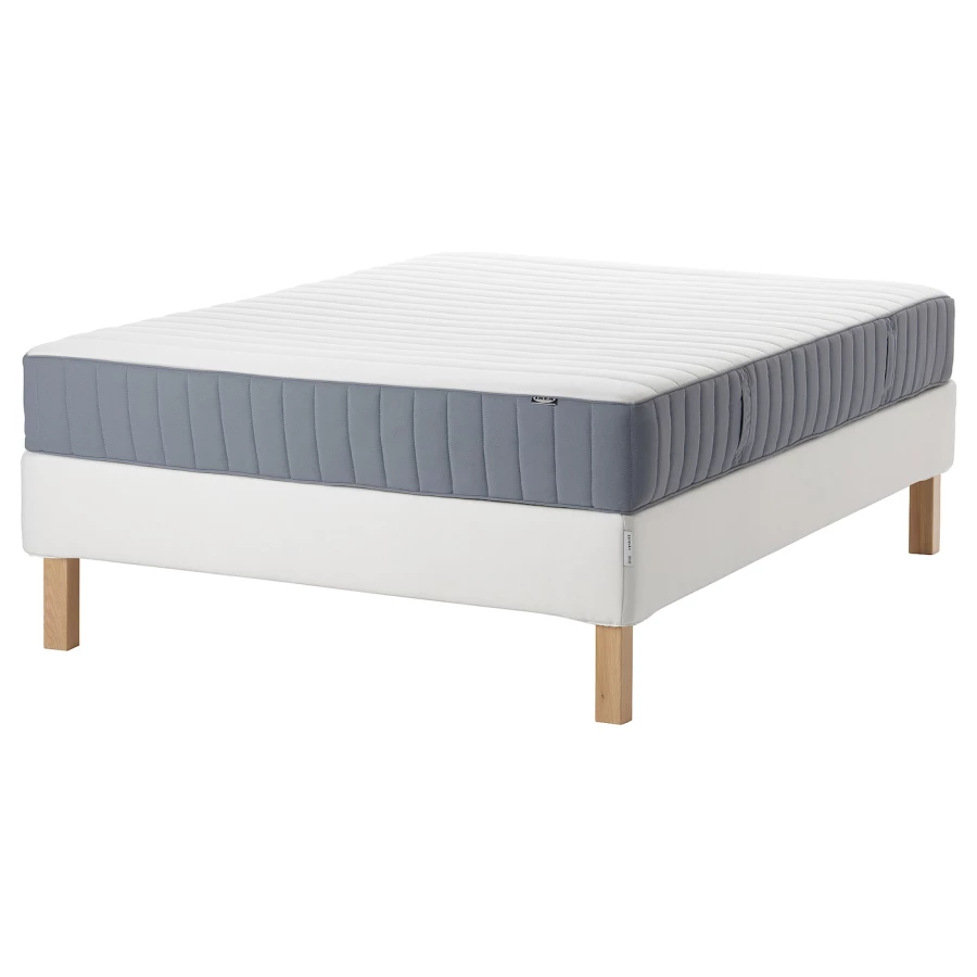 Континентальная кровать - IKEA ESPEVÄR/VALEVÅG/ESPEVAR/VALEVAG, 200х140 см, матрас средне-жесткий, белый, ЭСПЕВАР/ВАЛЕВОГ ИКЕА (изображение №1)