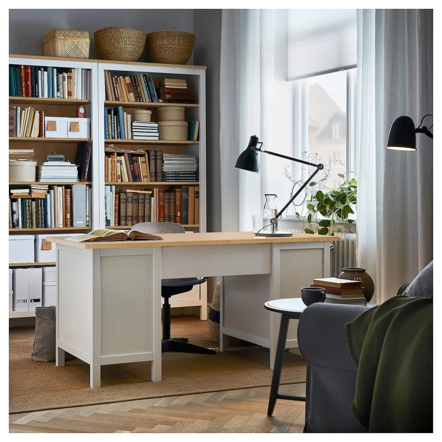 Письменный стол с ящиками - IKEA HEMNES/ХЕМНЭС ИКЕА, 155х65 см, белый/светло-коричневый (изображение №2)