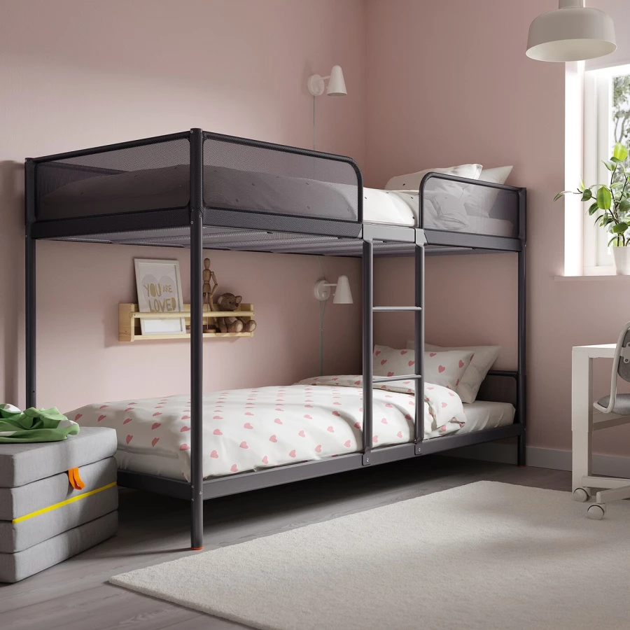 Каркас двухъярусной кровати - IKEA TUFFING/ТУФФИНГ ИКЕА , 207х130,5х96,5 см, черный (изображение №2)