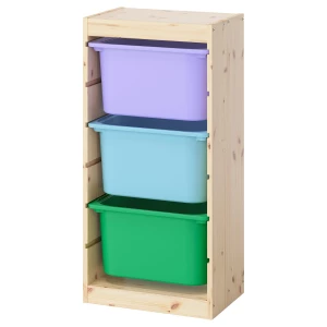 Шкаф с ящиком IKEA TROFAST/ТРУФАСТ ИКЕА, 46х30х91 см, под беленый дуб/фиолетовый/голубой/зеленый
