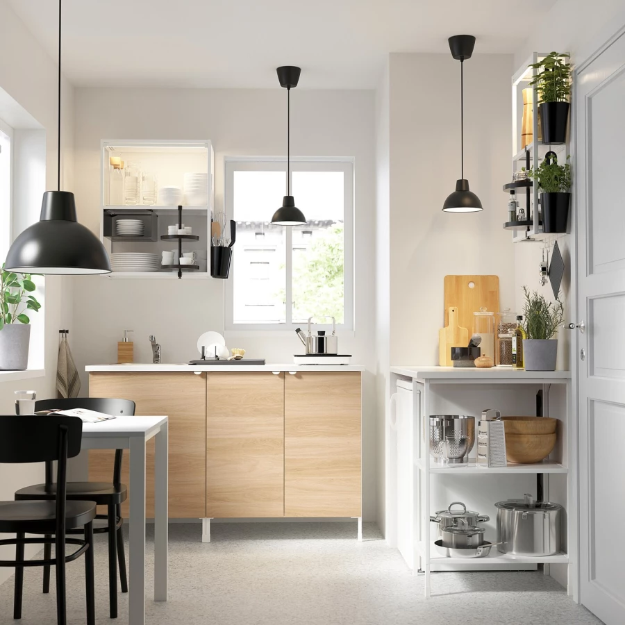 Кухня -  ENHET  IKEA/ ЭНХЕТ ИКЕА, 222х143 см, белый/бежевый (изображение №2)