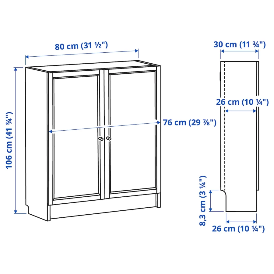 Книжный шкаф с дверцей - BILLY/OXBERG IKEA/БИЛЛИ/ОКСБЕРГ ИКЕА, 30х80х106 см, белый (изображение №4)