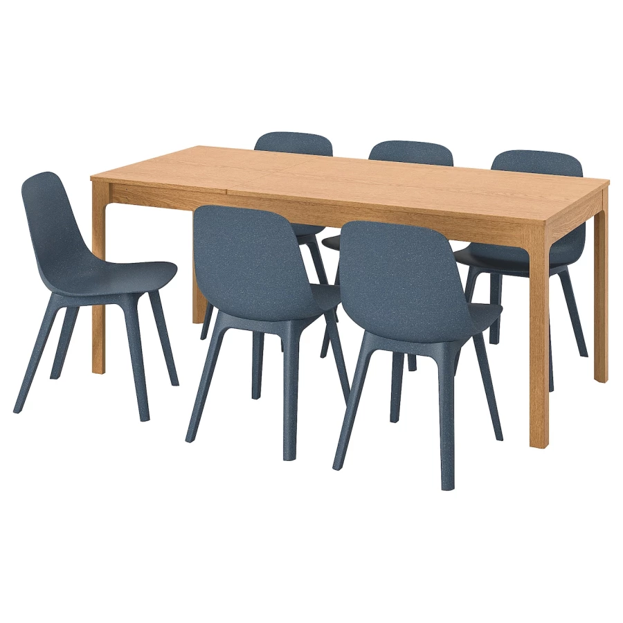 Стол и 6 стульев - IKEA EKEDALEN/ODGER/ ЭКЕДАЛЕН/ОДГЕР ИКЕА, 120х180х80 см, дуб/темно-голубой (изображение №1)