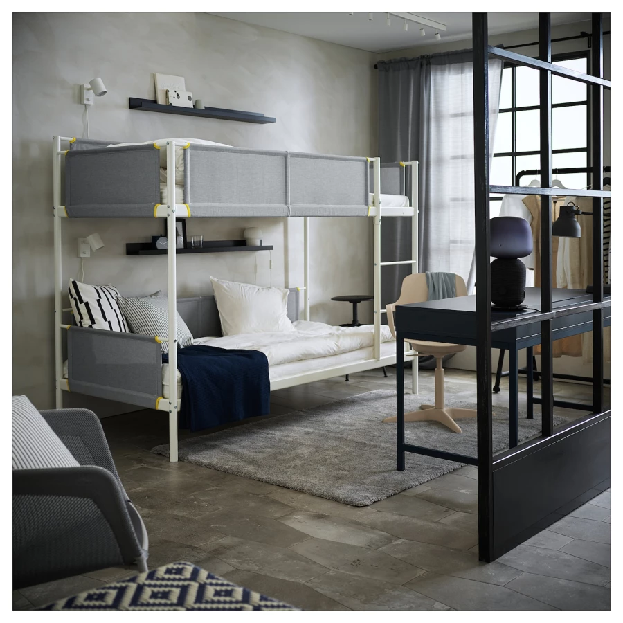Кровать двухъярусная - IKEA VITVAL/ВИТВАЛ ИКЕА, 90x200 см, серый/белый (изображение №2)
