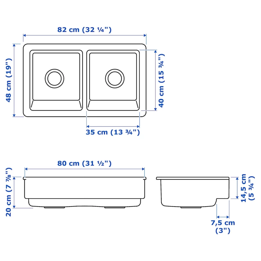 Двойная раковина - IKEA HAVSEN/LILLVIKEN, 82х48 см, белый, ХАВСЕН/ЛИЛЛЬВИКЕН ИКЕА (изображение №5)