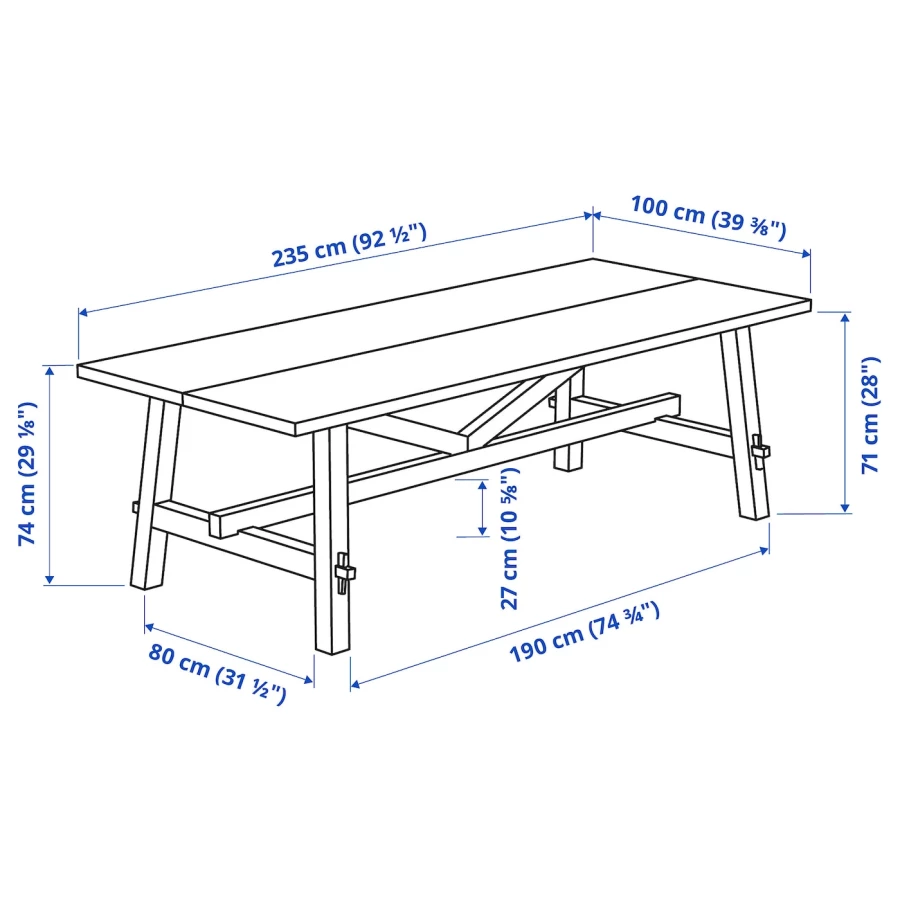 Стол обеденный - IKEA SKOGSTA, 235х100х73 см, коричневый/черный, СКОГСТА ИКЕА (изображение №6)