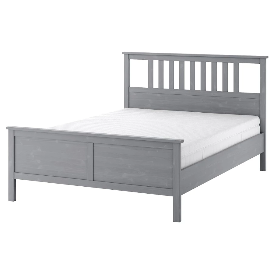 Кровать - IKEA HEMNES, 200х140 см, жесткий матрас, серый, ХЕМНЕС ИКЕА (изображение №1)
