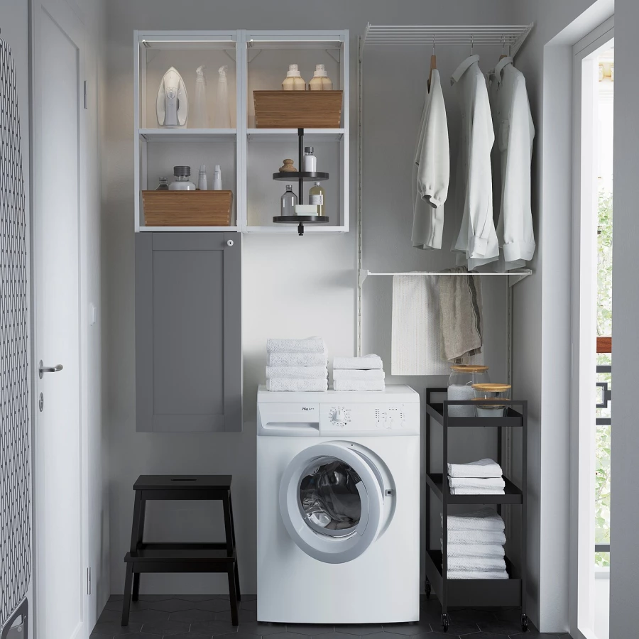 Стеллаж - IKEA ENHET/ЭНХЕТ ИКЕА, 80х32х150 см, белый/серый (изображение №4)