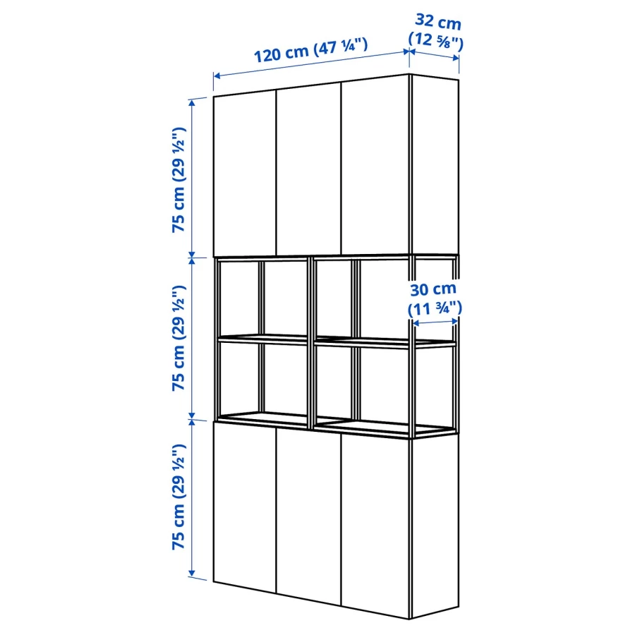 Стеллаж - IKEA ENHET, 120х32х255 см, белый/серый, ЭНХЕТ ИКЕА (изображение №4)