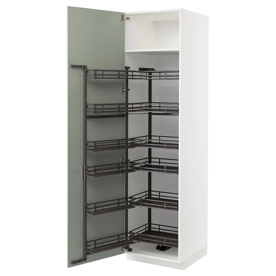 Высокий шкаф с выдвижной кладовой - IKEA METOD/МЕТОД ИКЕА, 60х60х220 см, зеленый/белый (изображение №1)