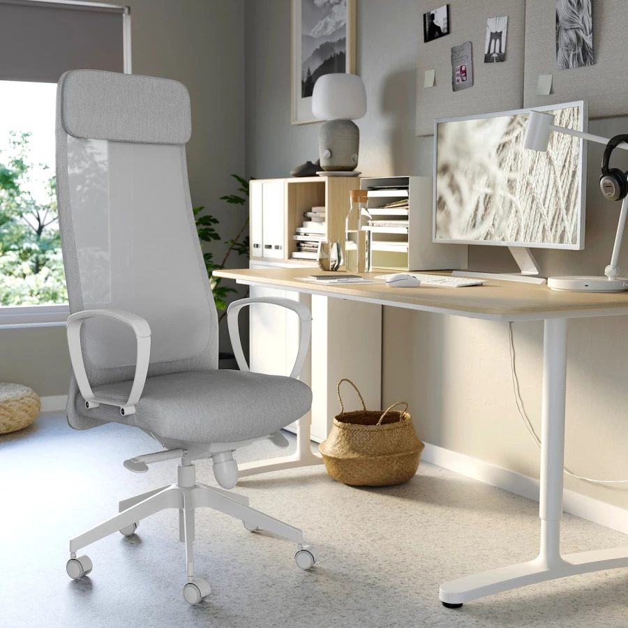 Офисный стул - IKEA MARKUS, 60x62x140cм, белый/светло-серый, МАРКУС ИКЕА (изображение №4)