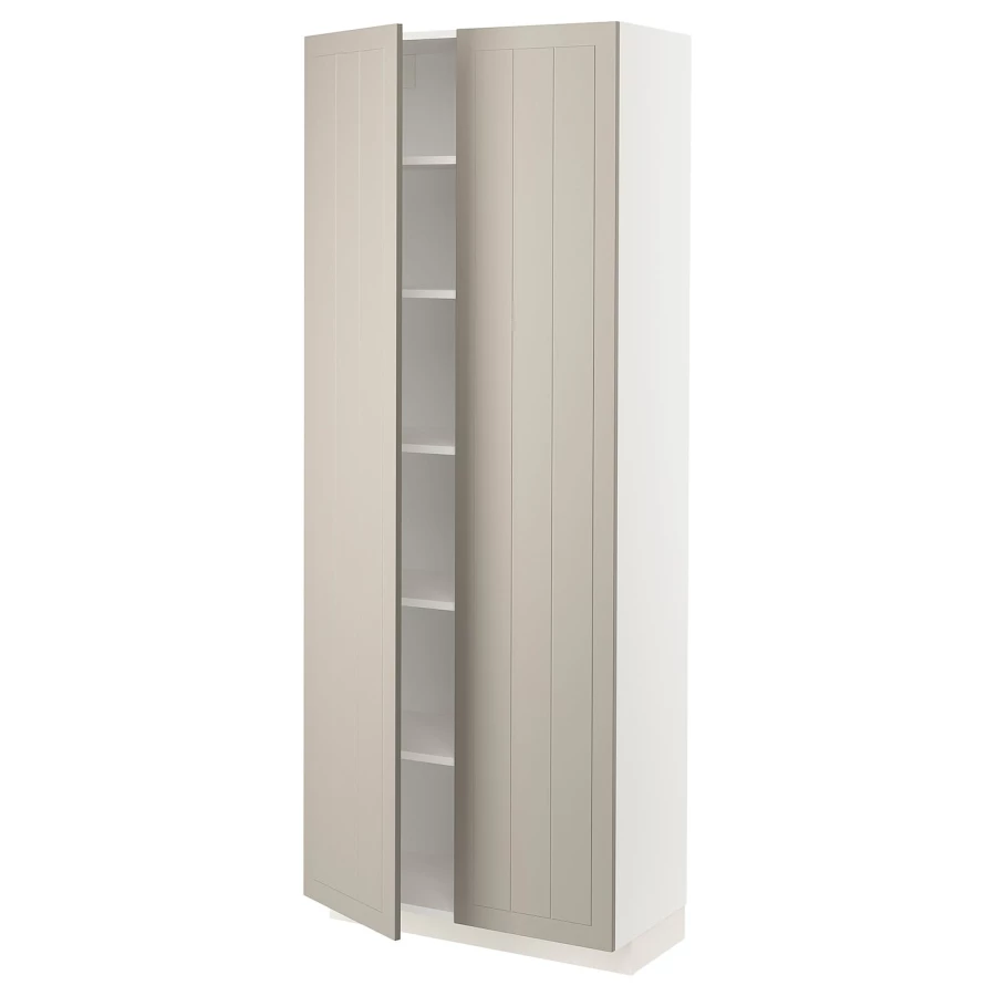Высокий кухонный шкаф с полками - IKEA METOD/МЕТОД ИКЕА, 200х37х80 см, белый/бежевый (изображение №1)