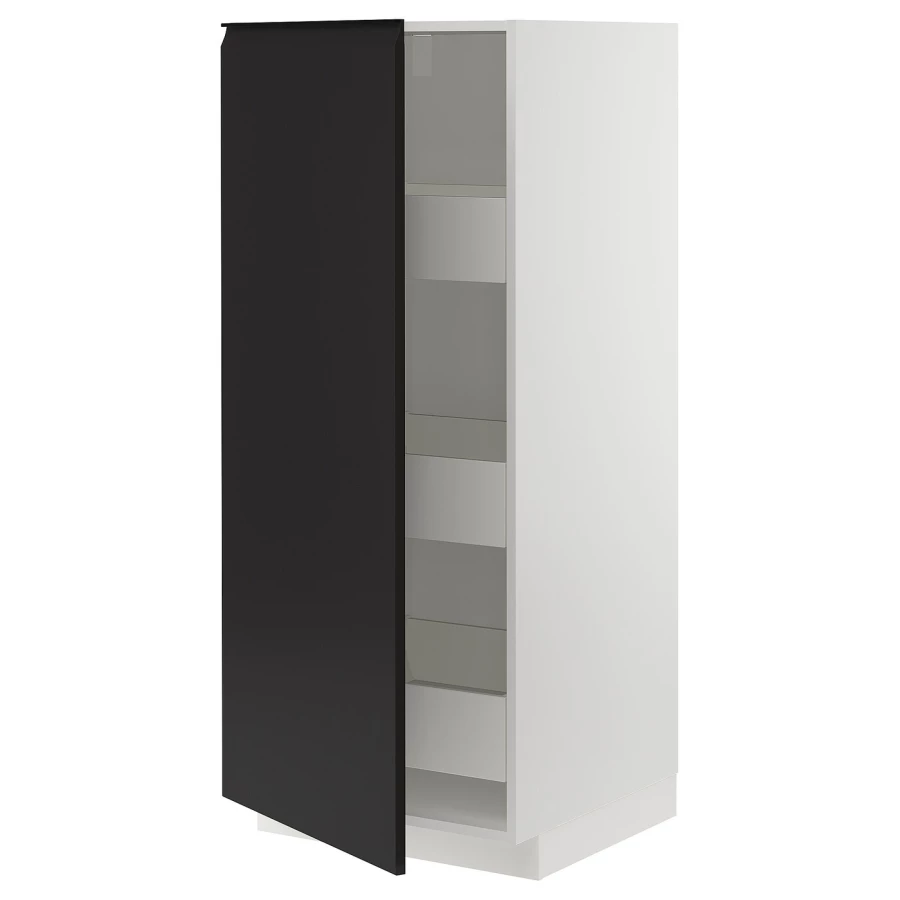 Высокий шкаф с ящиками - IKEA METOD/MAXIMERA/МЕТОД/МАКСИМЕРА ИКЕА, 140х60х60 см, черный/белый (изображение №1)