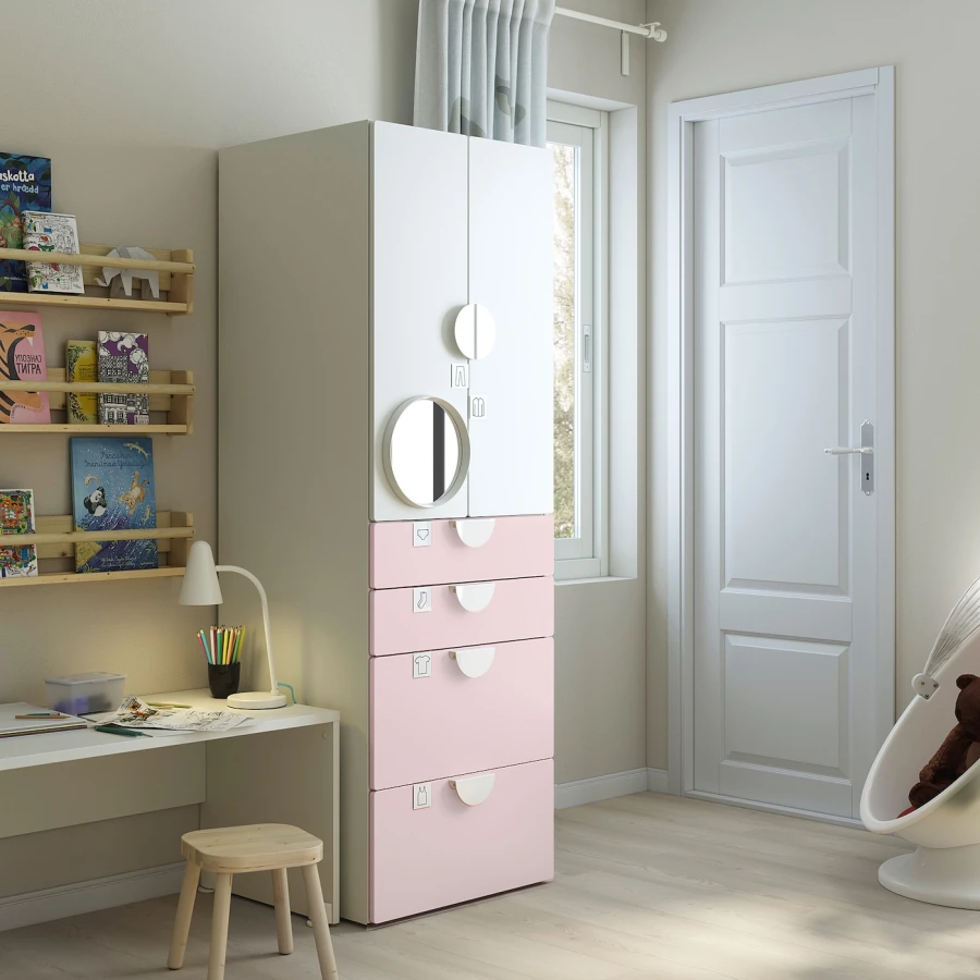 Шкаф детский - IKEA PLATSA/SMÅSTAD/SMASTAD, 60x57x181 см, белый/розовый, ИКЕА (изображение №5)