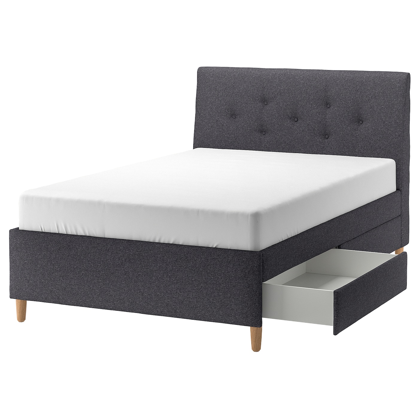 Кровать с мягкой обивкой и выдвижными ящиками - IKEA IDANÄS/IDANAS, 200х140 см, темно-серый, ИДАНЭС ИКЕА