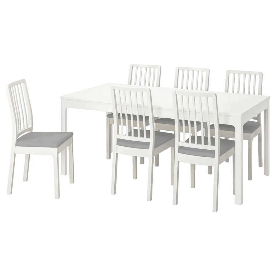 Стол и 6 стульев - IKEA EKEDALEN/ ЭКЕДАЛЕН ИКЕА, 180х240х90 см, белый/серый (изображение №1)