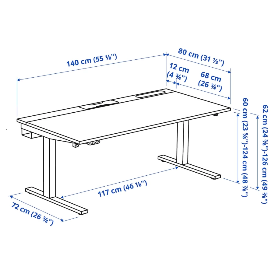 Письменный стол с регулировкой высоты - IKEA MITTZON/МИТТЗОН ИКЕА, белый/черный (изображение №4)