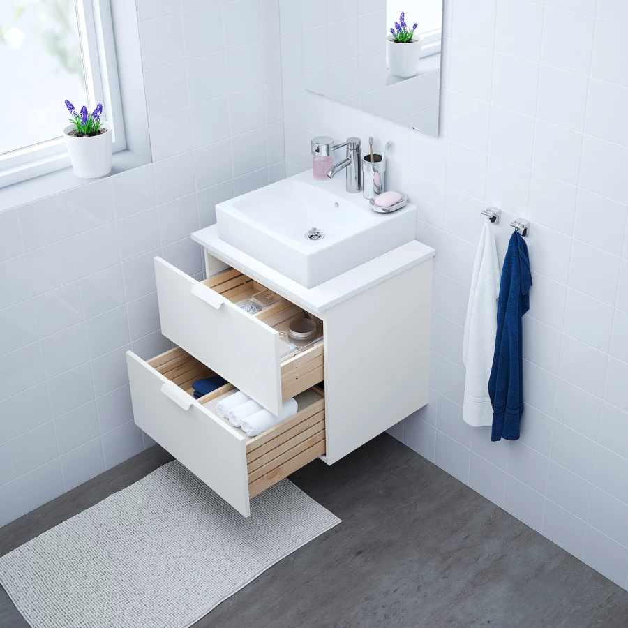 Шкаф под умывальник с 2 ящиками - GODMORGON IKEA/ ГОДМОРГОН ИКЕА, 60х58 см, белый (изображение №2)