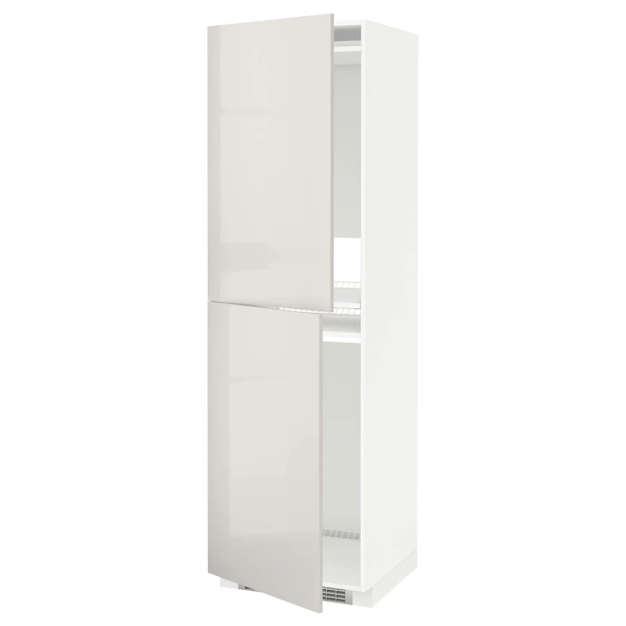 Высокий кухонный шкаф - IKEA METOD/МЕТОД ИКЕА, 200х60х60 см, белый/светло-серый глянцевый (изображение №1)