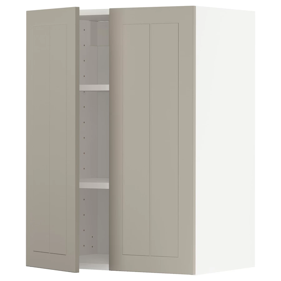 Навесной шкаф с полкой - METOD IKEA/ МЕТОД ИКЕА, 80х60 см, белый/светло-коричневый (изображение №1)