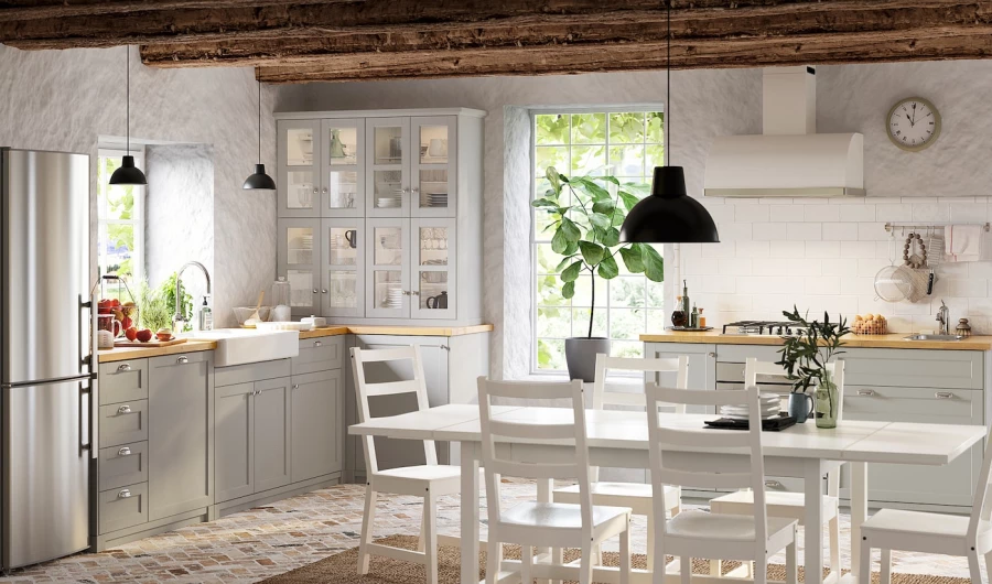 Кухонный шкаф-пенал - IKEA METOD/МЕТОД ИКЕА, 200х60х60 см, белый/серый (изображение №3)