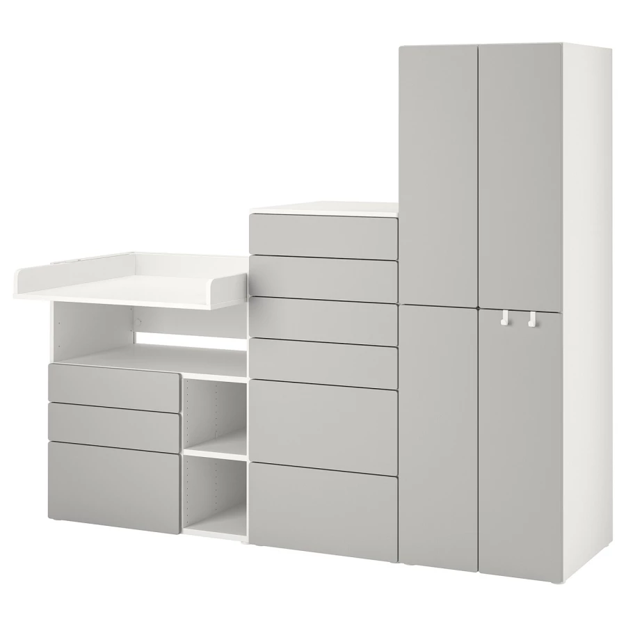 Шкаф детский - IKEA PLATSA/SMÅSTAD/SMASTAD, 210x79x181 см, белый/серый, ИКЕА (изображение №1)