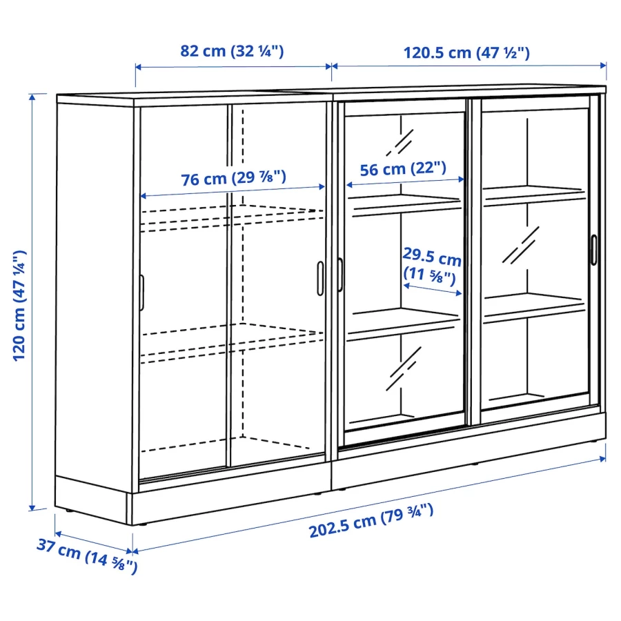 Комбинация с раздвижными дверями - IKEA TONSTAD/ТОНСТАД ИКЕА, 202х37х120 см, светло-коричневый (изображение №3)