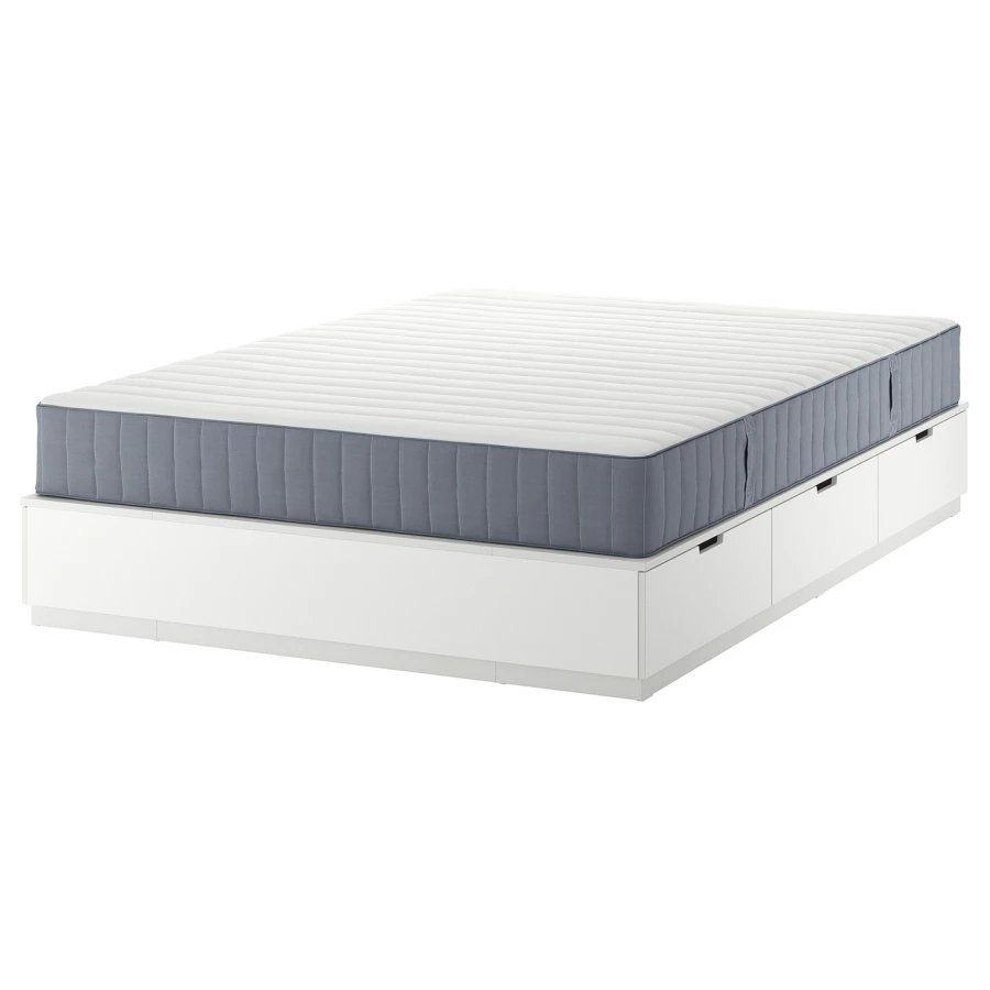 Каркас кровати с ящиком и матрасом - IKEA NORDLI, 200х140 см, матрас средне-жесткий, белый, НОРДЛИ ИКЕА (изображение №1)