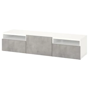 Тумба под ТВ с дверцами и ящиками - IKEA BESTÅ/BESTA/БЕСТО ИКЕА, 42х39х180 см, белый/серый