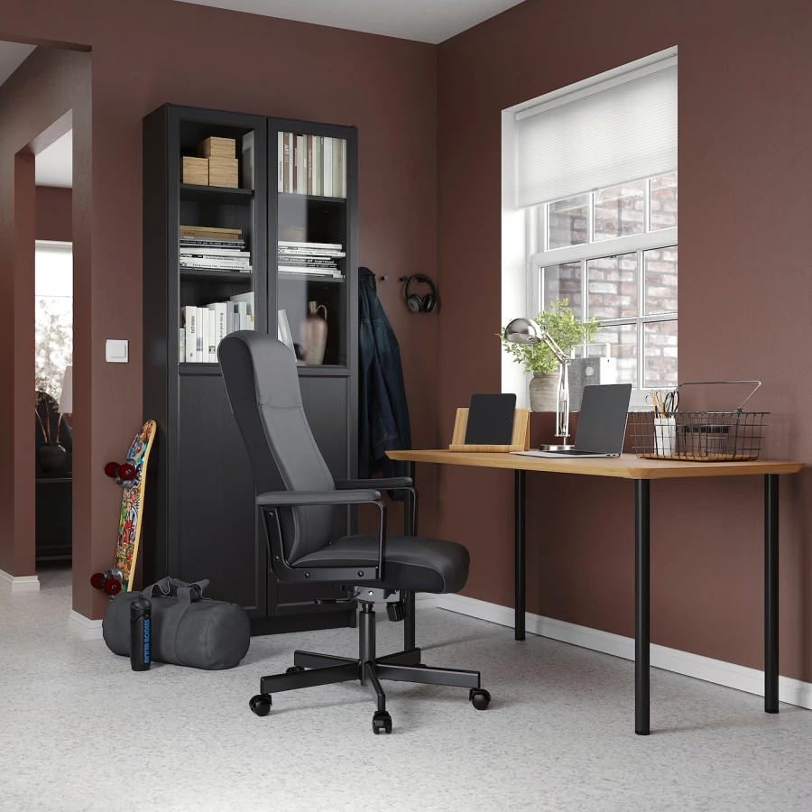 Письменный стол - IKEA ANFALLARE/ADILS, 140x65 см, бамбук/черный, АНФАЛЛАРЕ/АДИЛЬС ИКЕА (изображение №4)