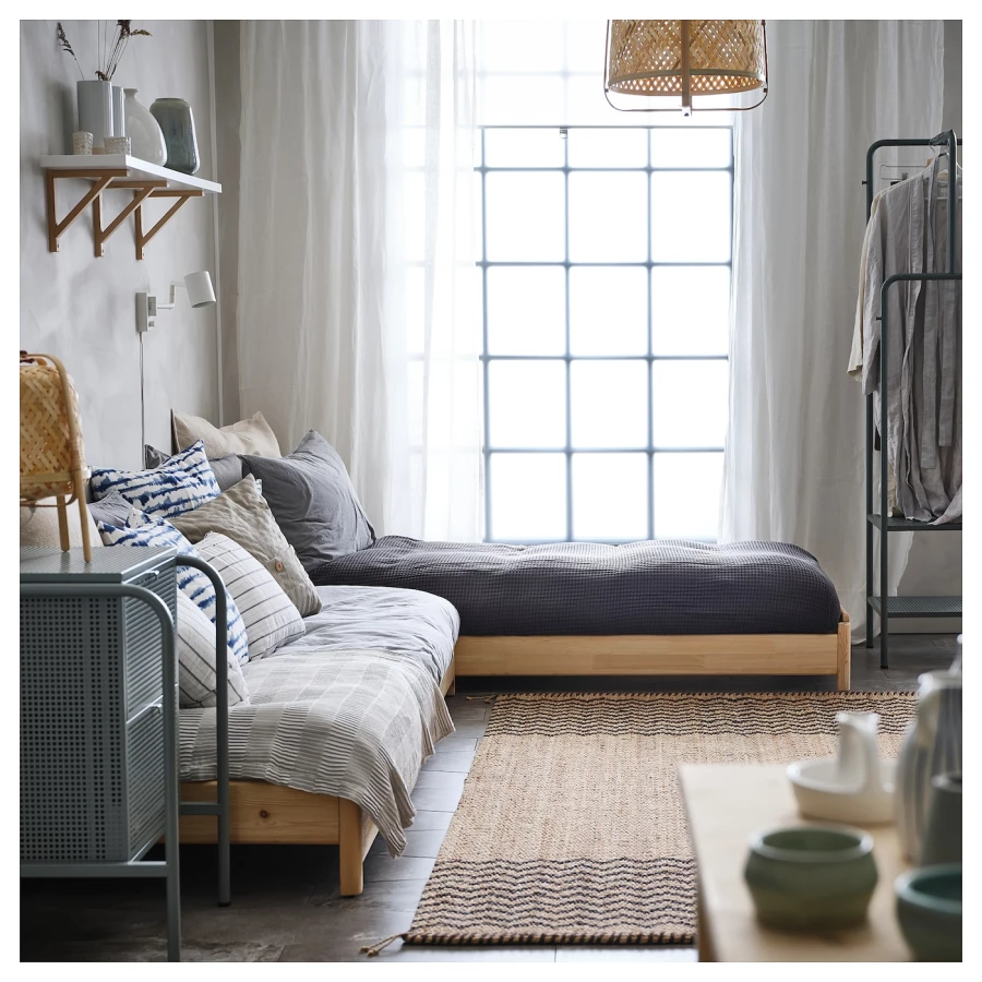 Складная кровать с 2 матрасами - IKEA UTÅKER/UTAKER, 200х80 см, матрас жесткий, сосна, УТОКЕР ИКЕА (изображение №6)