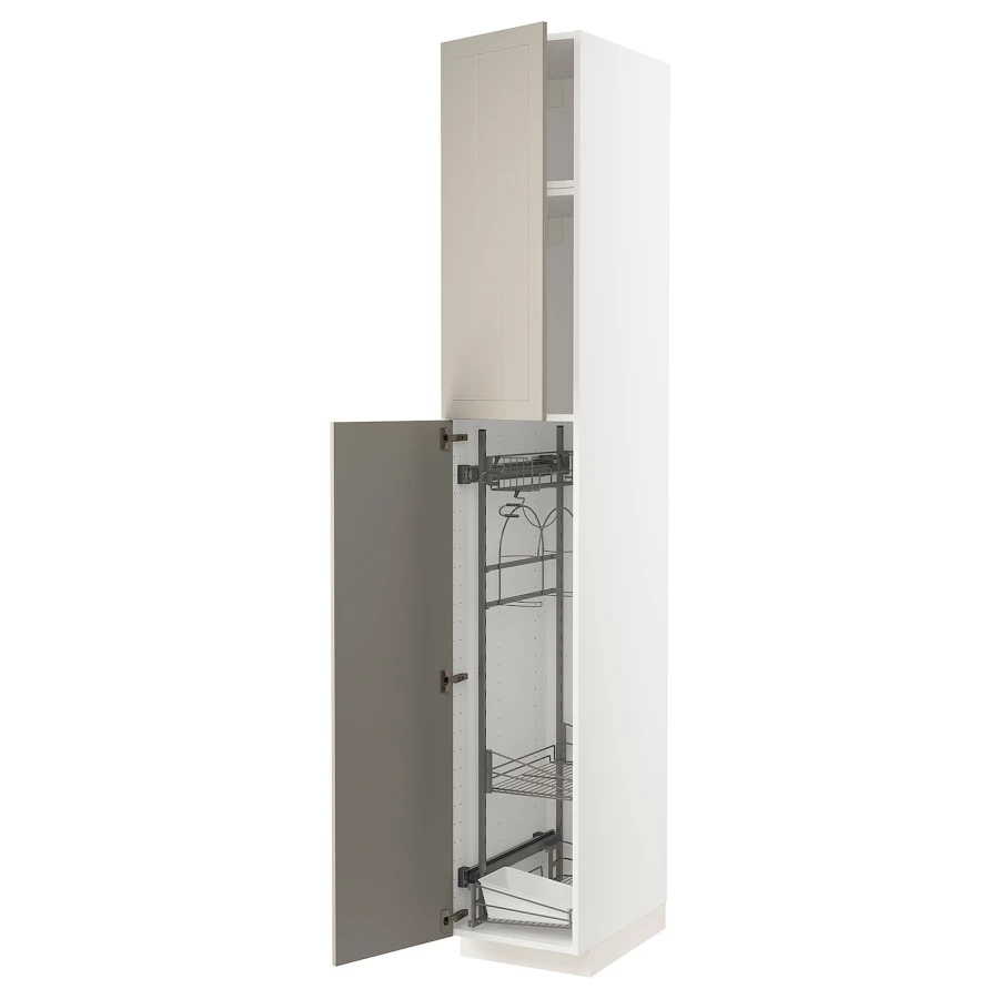 Высокий шкаф/бытовой - IKEA METOD/МЕТОД ИКЕА, 240х60х40 см, белый/бежевый (изображение №1)