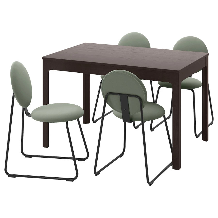 Стол и 4 стула - IKEA EKEDALEN/MÅNHULT/MANHULT/ ЭКЕДАЛЕН/МАНГУЛЬТ ИКЕА, 120/180х80 см, темно-коричневый/зеленый (изображение №1)