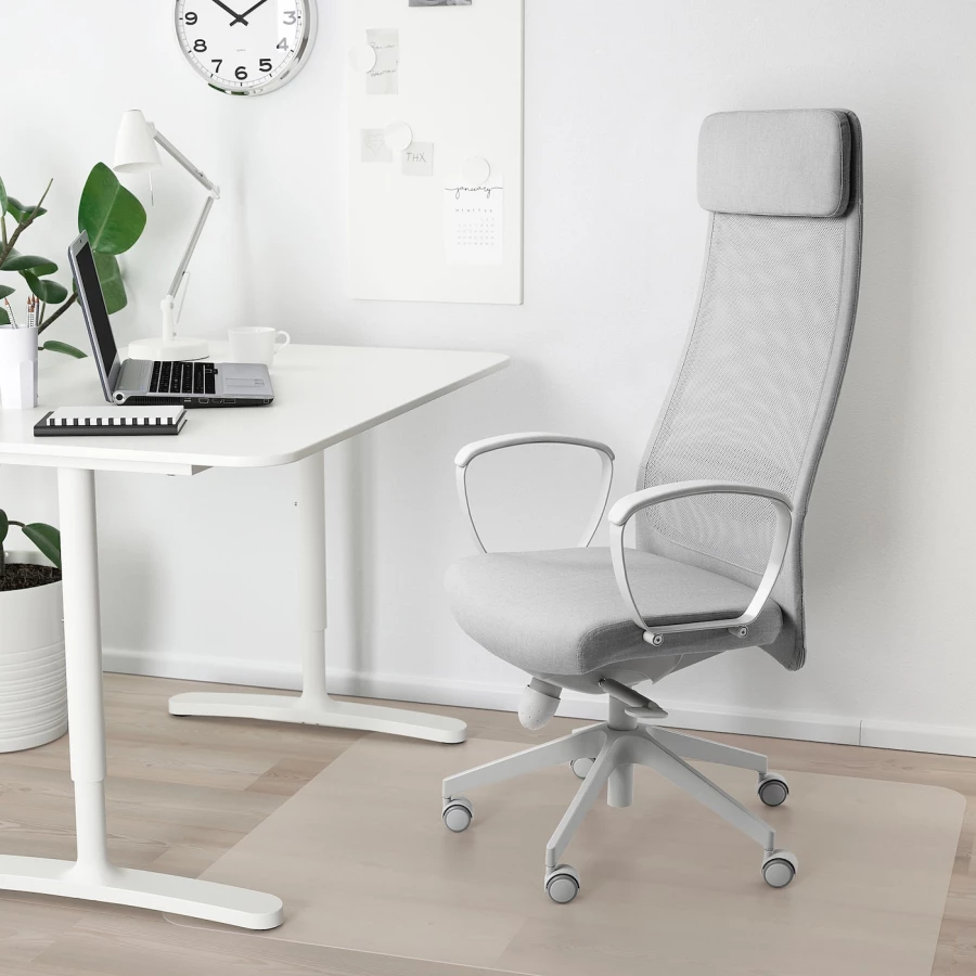 Офисный стул - IKEA MARKUS, 60x62x140cм, белый/светло-серый, МАРКУС ИКЕА (изображение №6)