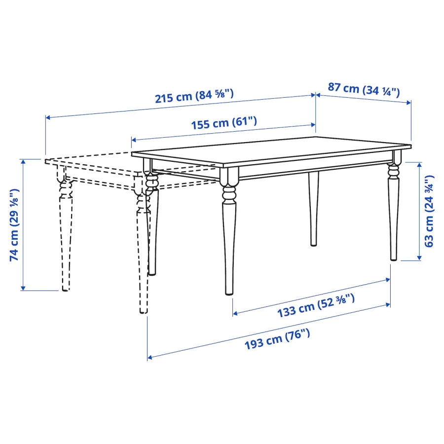 Раздвижной обеденный стол - IKEA INGATORP, 215/155х87х74 см, черный, ИНГАТОРП ИКЕА (изображение №7)