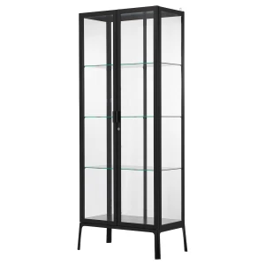 Шкаф со стеклянными дверцами - MILSBO IKEA/ МИЛСБО ИКЕА, 73x175х42 см, черный/прозрачный