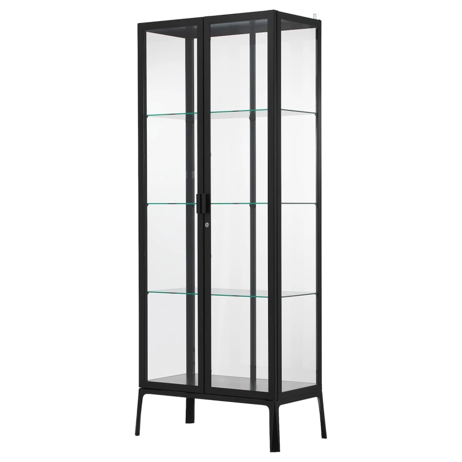 Шкаф со стеклянными дверцами  - MILSBO IKEA/ МИЛСБО ИКЕА, 73x175х42 см, черный/прозрачный (изображение №1)