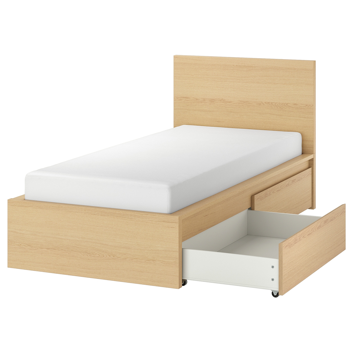 Каркас кровати с 2 ящиками для хранения - IKEA MALM/LINDBАDEN/LINDBÅDEN, 90х200 см, дубовый шпон, беленый МАЛЬМ/ЛИНДБАДЕН ИКЕА