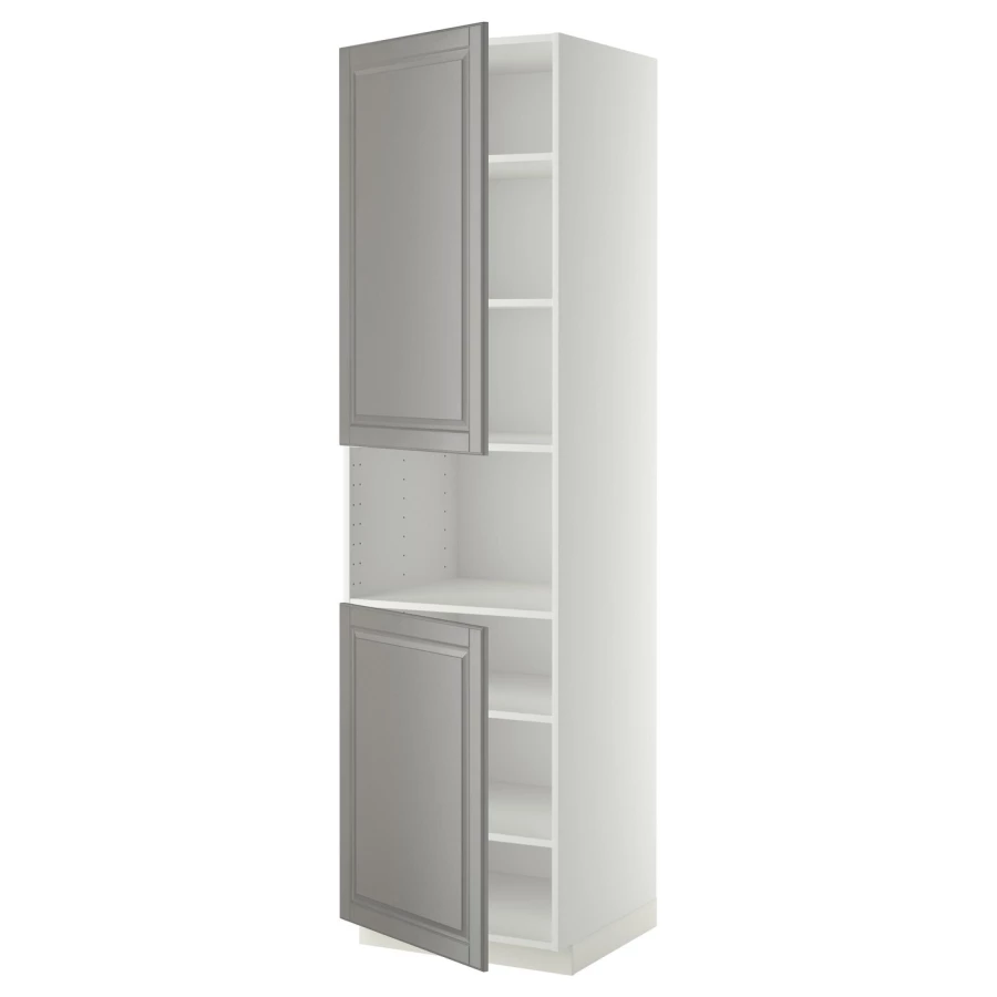 Высокий кухонный шкаф с полками - IKEA METOD/МЕТОД ИКЕА, 220х60х60 см, белый/серый (изображение №1)