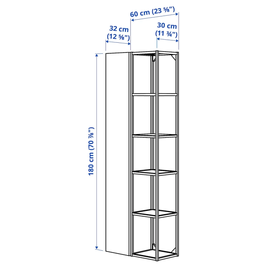 Книжный шкаф -  ENHET IKEA/ ЭНХЕТ ИКЕА, 180х60 см, белый/серый (изображение №4)