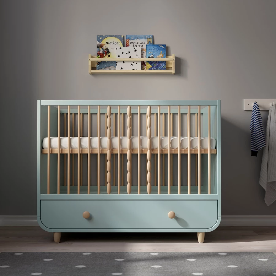 Кровать для новорожденных - IKEA MYLLRA, 60x120 см, голубой, МИЛЛРА  ИКЕА (изображение №7)