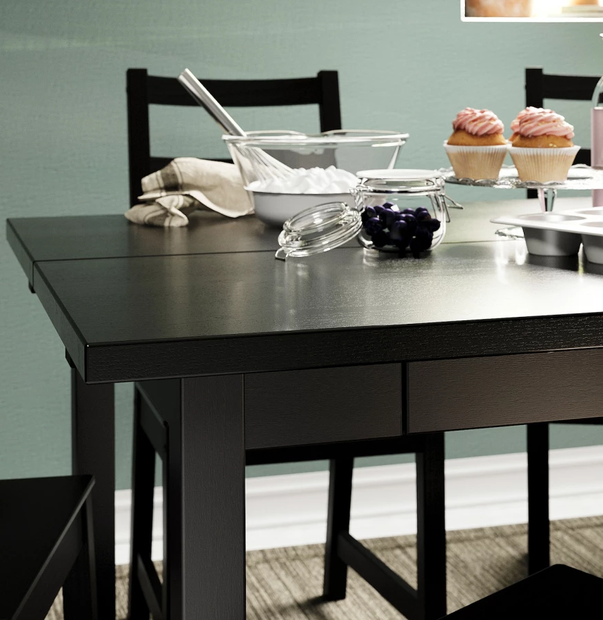 Раздвижной обеденный стол - NORDVIKEN IKEA, 223/95/75 см, чёрный, НОРДВИКЕН ИКЕА (изображение №4)