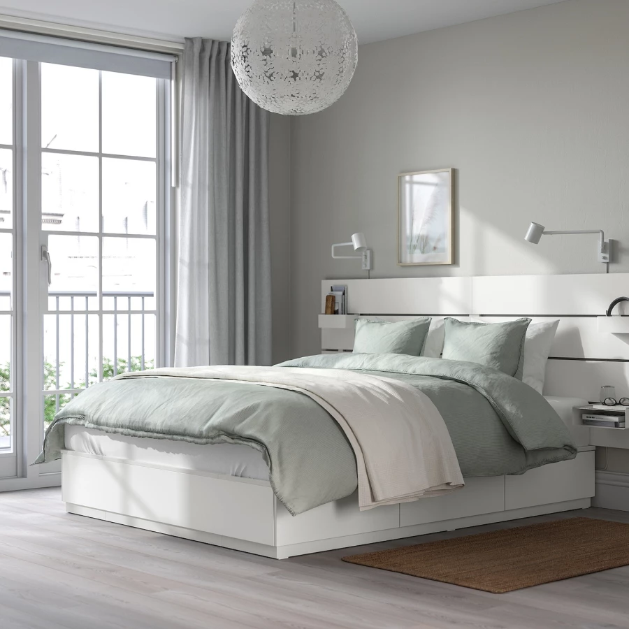 Каркас кровати с местом для хранения и изголовьем - IKEA NORDLI, 200х140 см, белый, НОРДЛИ ИКЕА (изображение №3)