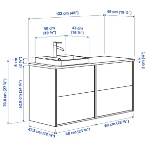 Второе фото. Тумба для ванной - ÄNGSJÖN / BACKSJÖN/АNGSJОN / BACKSJОN IKEA/ЭНГСЬЕН/БЭКСЬЕН ИКЕА, 71х122 см, белый