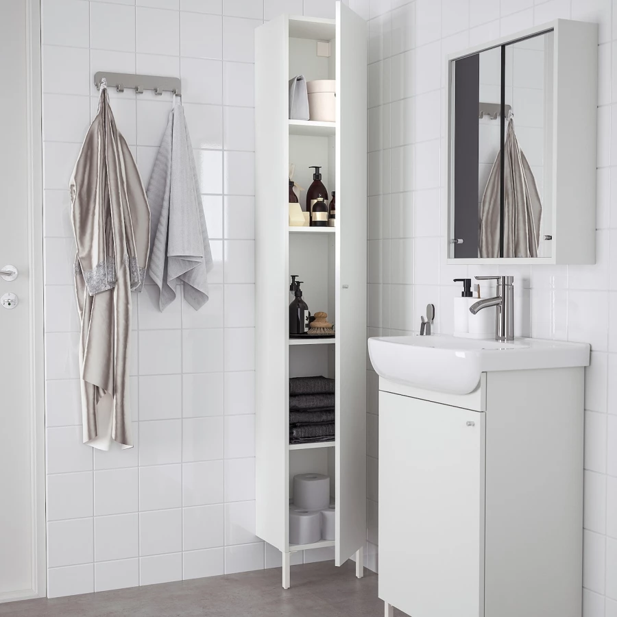 Высокий шкаф для ванной - NYSJÖN  IKEA/ НИСЬЕН ИКЕА, 190х30 см, белый (изображение №3)