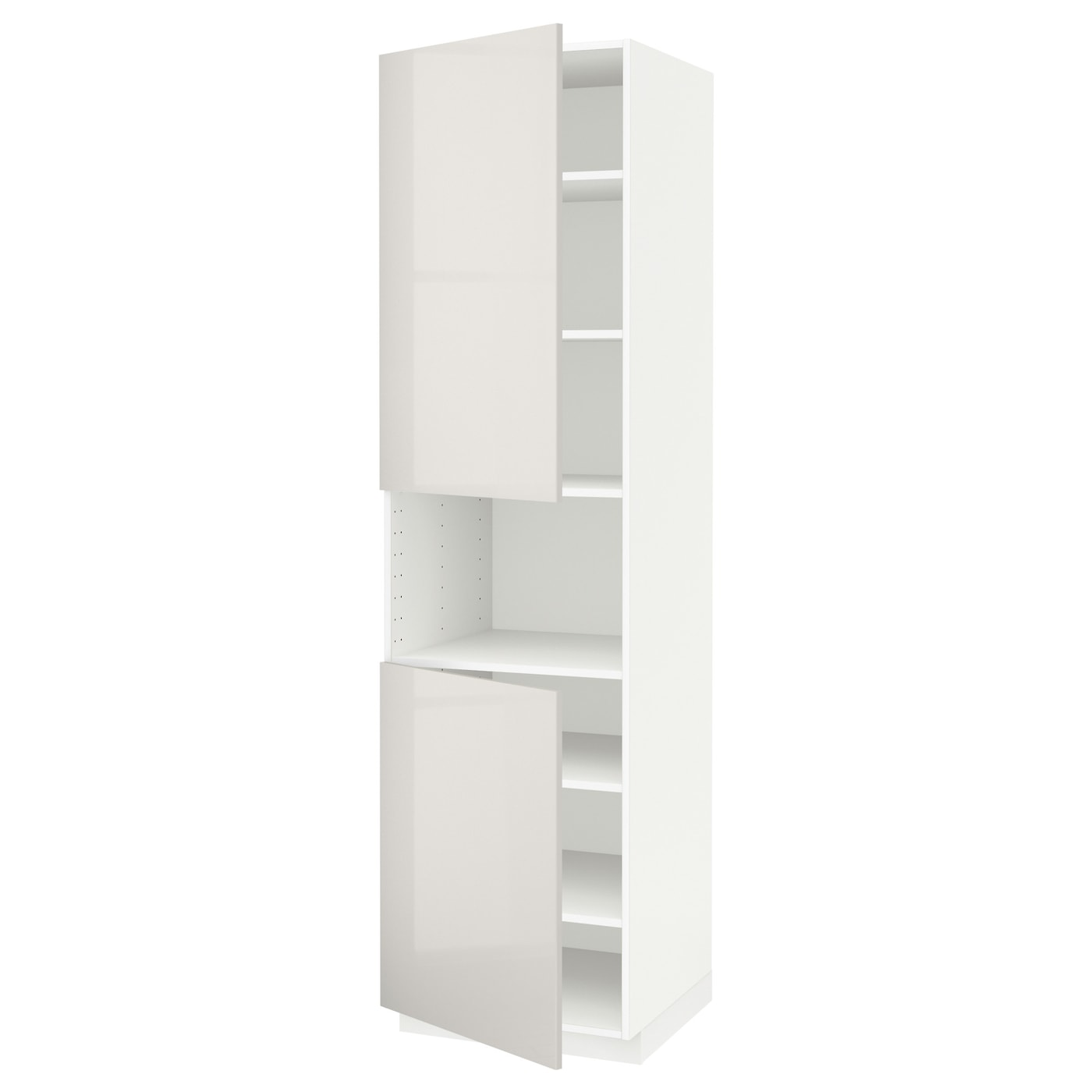 Кухонный шкаф-пенал - IKEA METOD/МЕТОД ИКЕА, 220х60х60 см, белый/светло-серый глянцевый